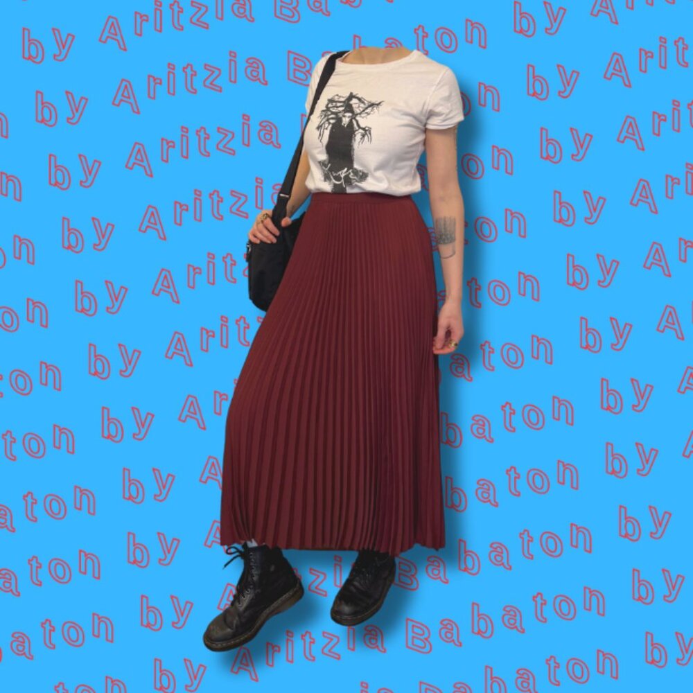 Babaton by Aritzia | Red/Burgundy Pleated Maxi Skirt | Size S